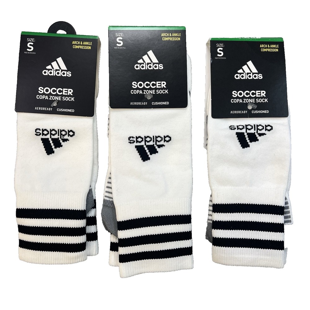 NEW 3 Pair Adidas S Copa Zone Aeroready Compression Soccer Socks‎ WHITE youth